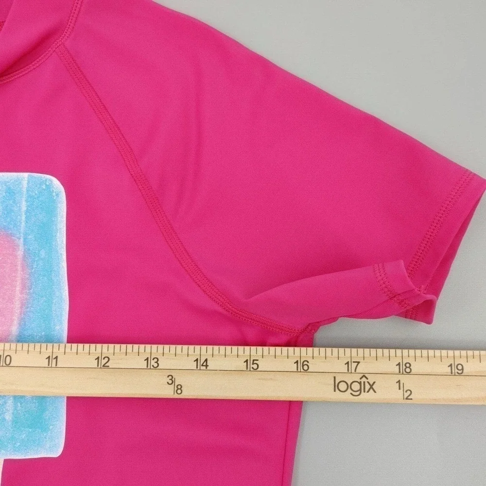 Lands End Rash Guard Shirt Girls Large Hot Pink Heart‎ Popsicle Print Lined Swim